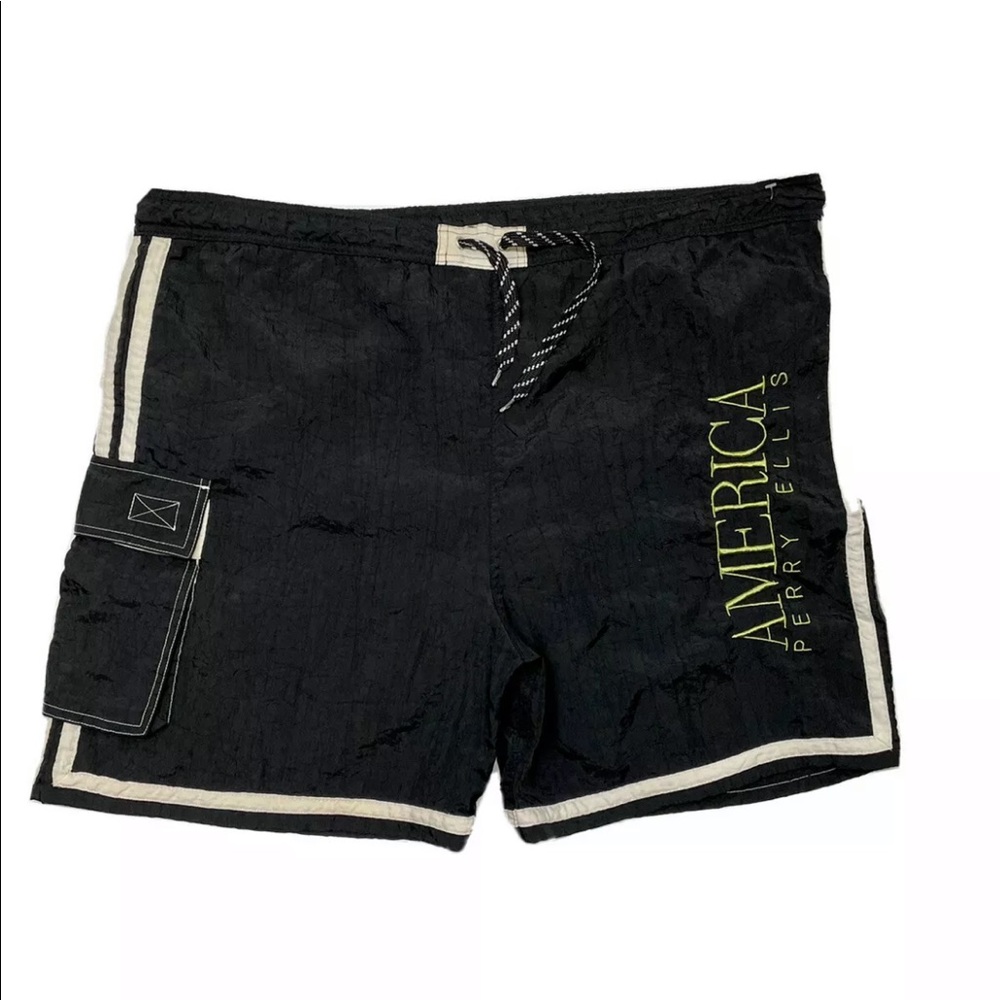 America Perry Ellis Mens Mens Swim Trunk Shorts Pants Size L Black Polyester